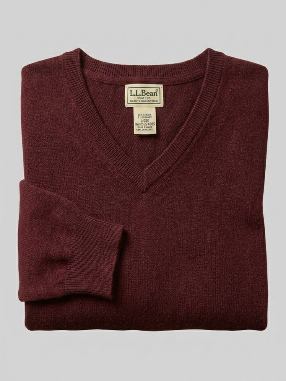 L.L. Bean Cotton Cashmere V-Neck Sweater Burgundy Large Classic Layering